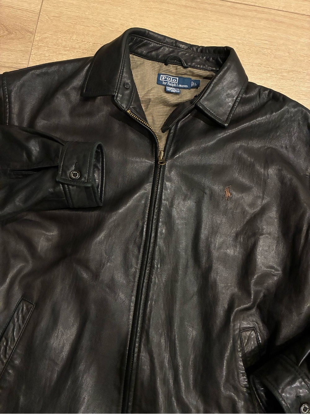 Polo Ralph Lauren Men’s Leather Brown Bi Swing Harrington Jacket Size L
